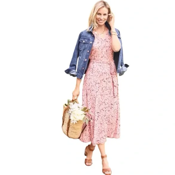 Talbots 8 New Button Front Floral Midi Dress Pink Cottage Core Prairie Spring - Picture 13 of 13